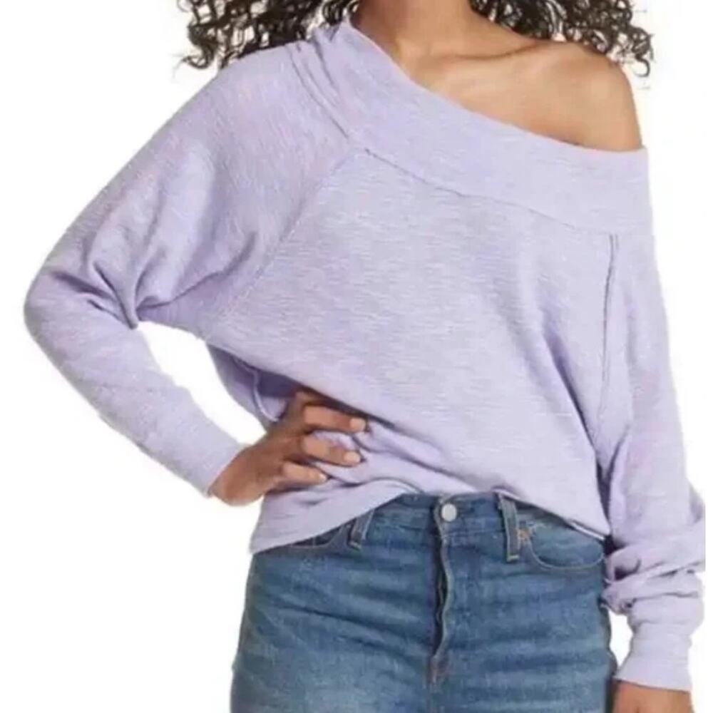 We the Free People Palisades Off Shoulder Sweater Womens Small Lavender Slouchy